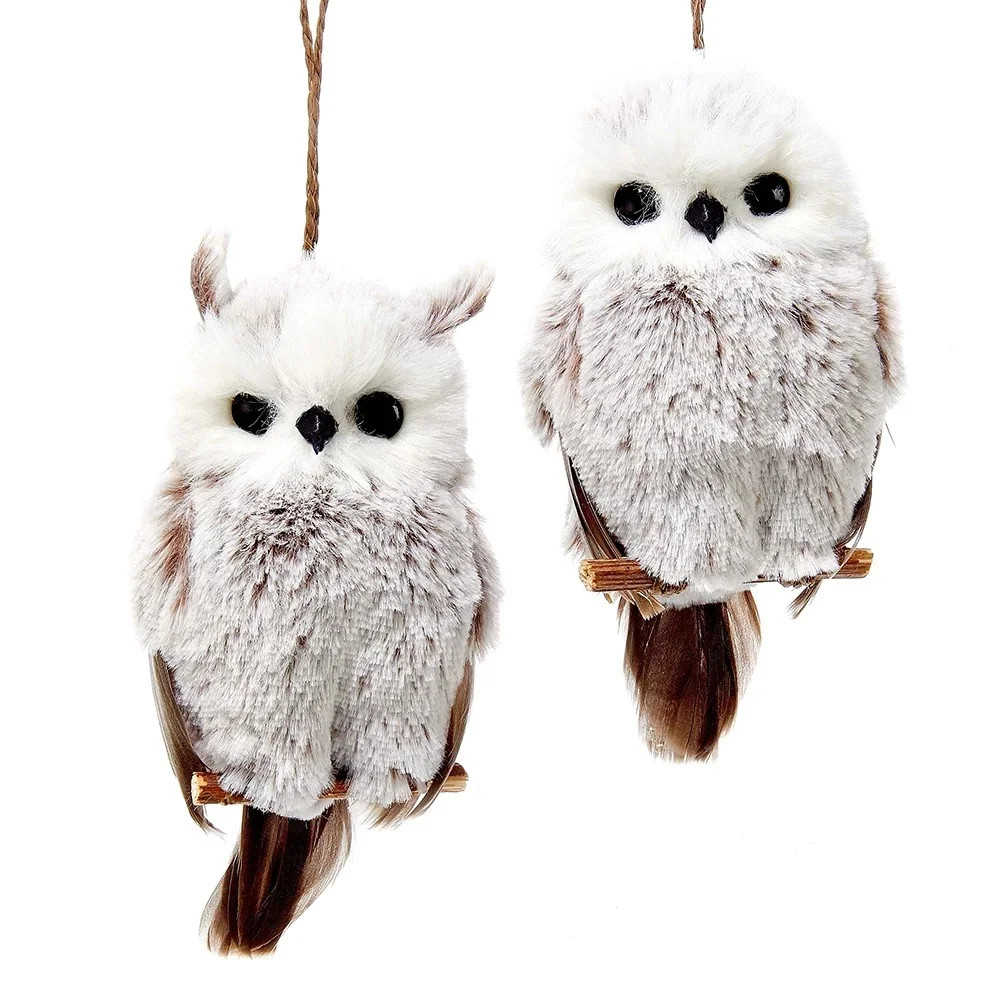 Set of 2 Brown and White Hanging Owl Christmas Ornaments 6" | Walmart (US)