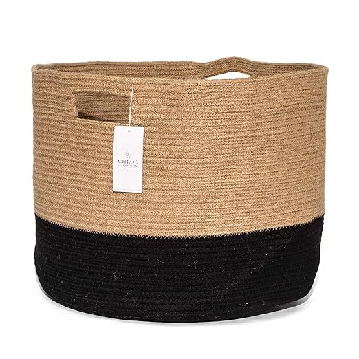 Chloe and Cotton XXXL Extra Large Woven Rope Storage Basket 15 x 21 inch Jute Black Handles | Dec... | Amazon (US)