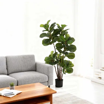 Faux Fiddle Leaf Fig Tree, Potted Fake Ficus Lyrata Plant with 72 Decorative Fiddle Leaves | Wayfair North America