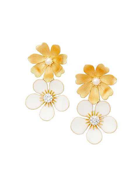 Garden Party Goldtone Enamel, Cubic Zirconia & Faux Pearl Double Drop Earrings | Saks Fifth Avenue