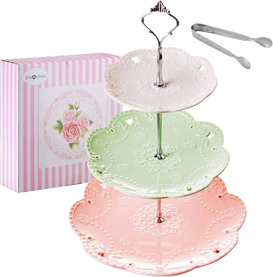 Jusalpha® 3-Tier Porcelain Cake Stand-Dessert Stand-Cupcake Stand-Tea Party Serving Platter, Com... | Amazon (US)
