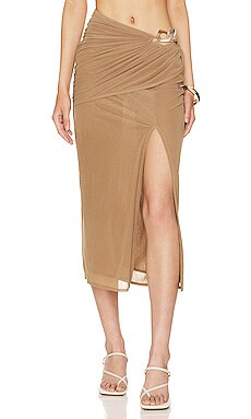 L'Academie Florra Midi Skirt in Umber Brown from Revolve.com | Revolve Clothing (Global)