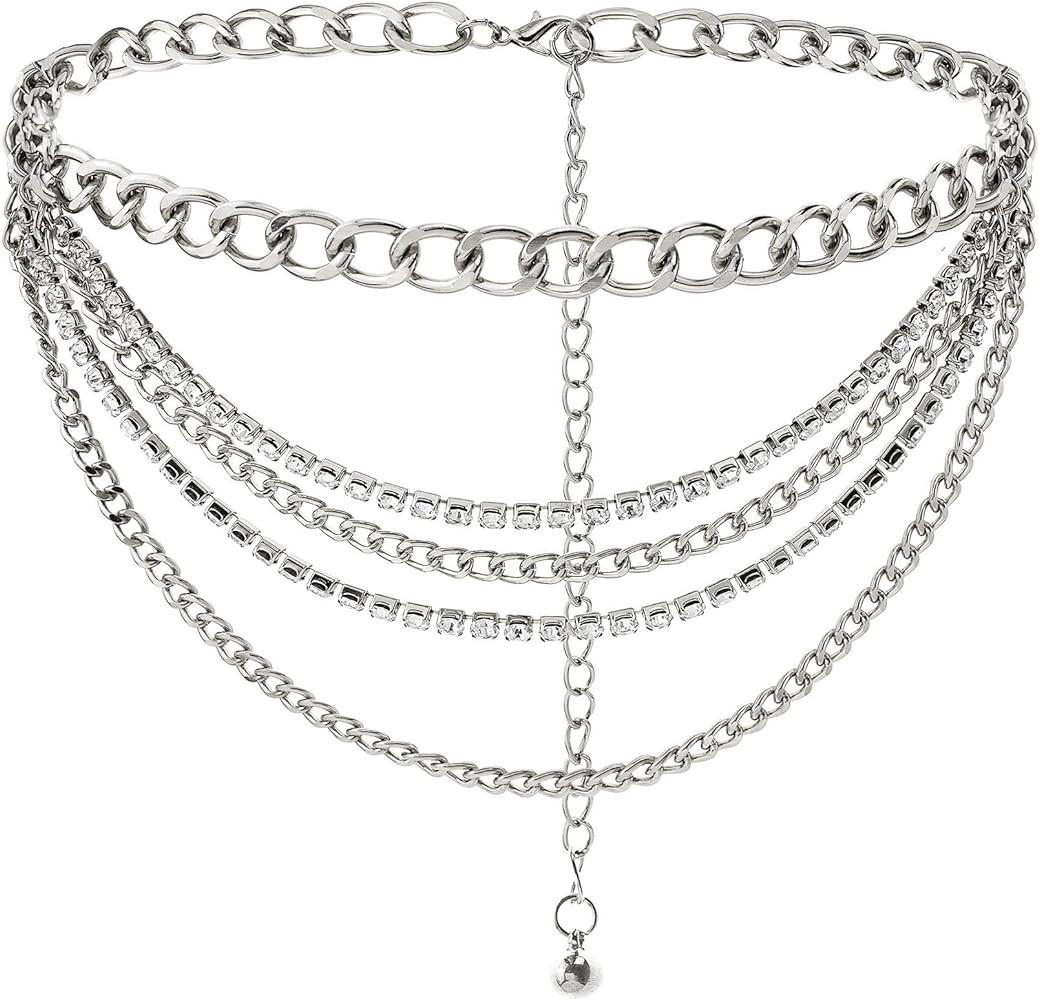 Suyi Multilayer Chain Belt Rhinestone Metal Chain Belts for Women Punk Gold Waist Chain | Amazon (US)