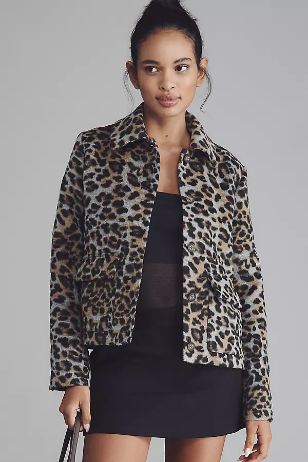 Bernardo Wool Blend Leopard Jacket | Anthropologie (US)