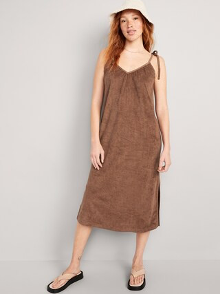 Tie-Shoulder V-Neck Terry Midi  Swing Dress for Women | Old Navy (US)