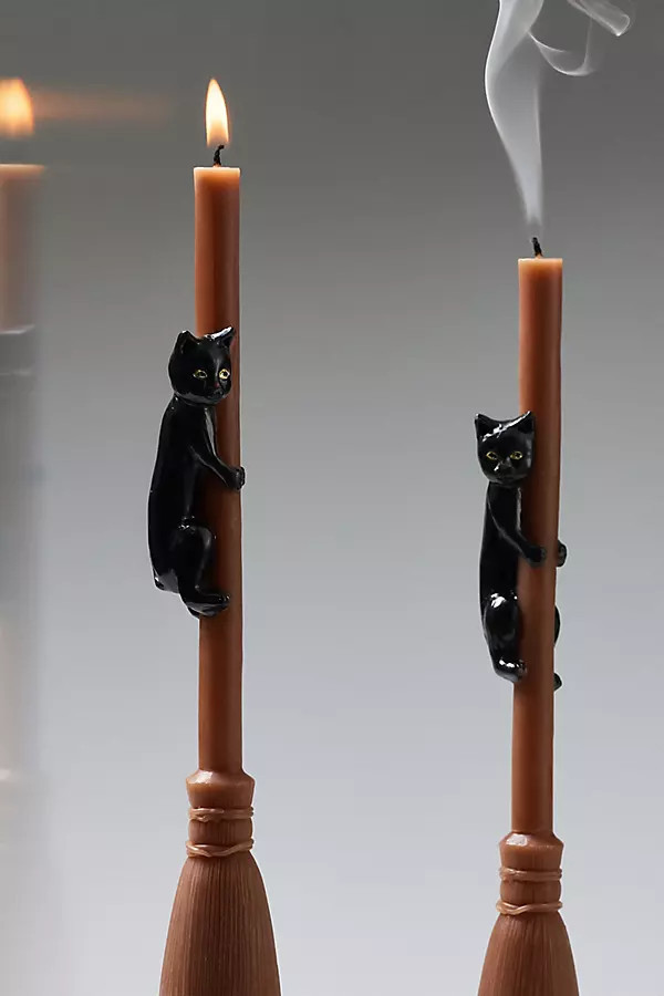 Cat on a Broom Shaped Wax Taper Candles, Set of 2 | Anthropologie (US)