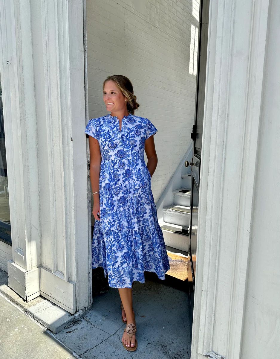 Folly Midi Dress Short Sleeve Blue Canton | Madison Mathews