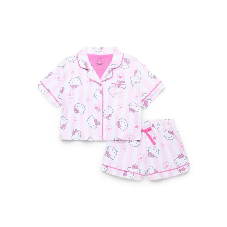 Hello Kitty Girls' Button Front Top and Shorts Pajama Set, 2-Piece, Sizes 4-12 - Walmart.com | Walmart (US)