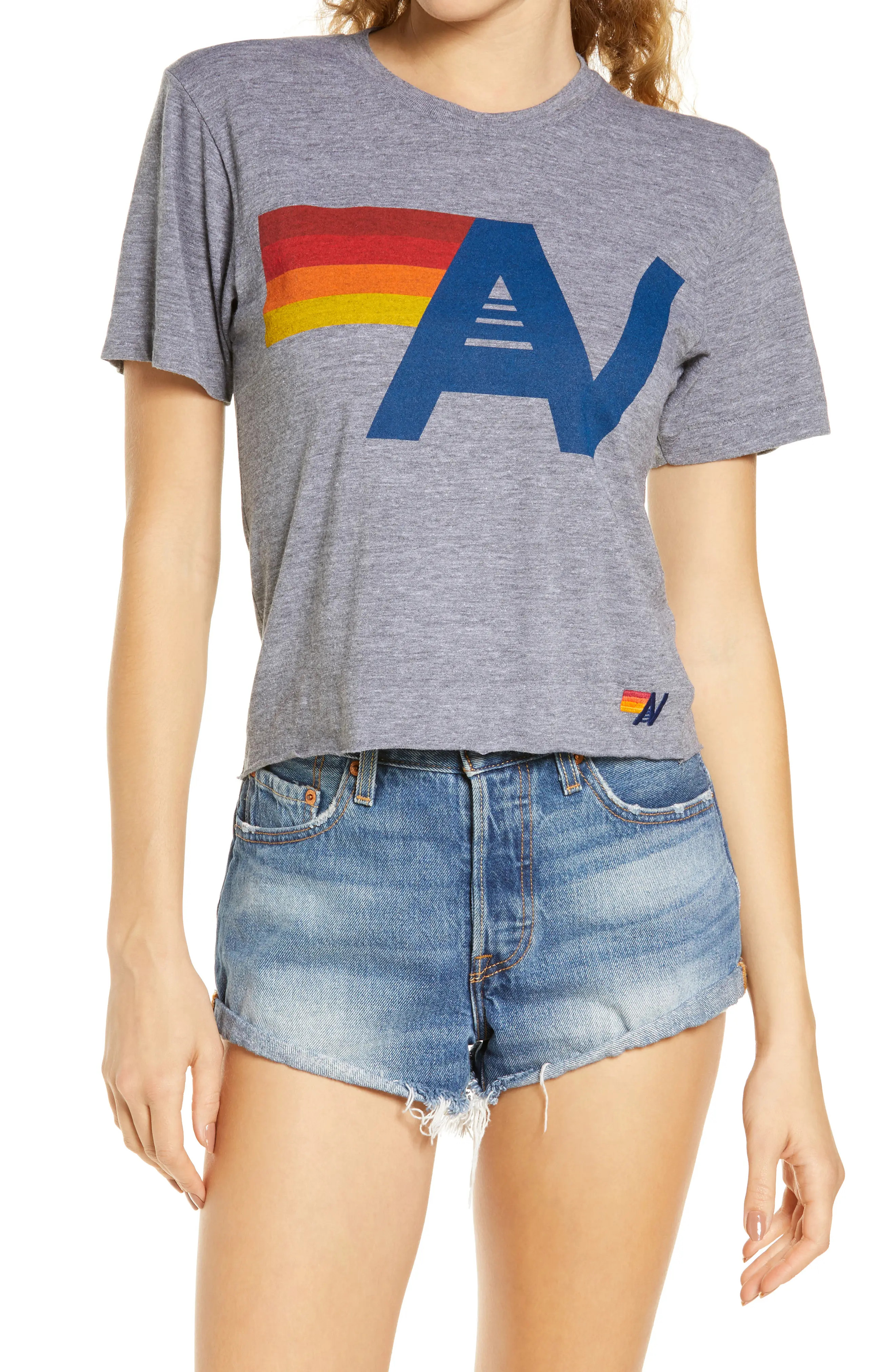 Women's Aviator Nation Logo Boyfriend Tee, Size Large - Grey | Nordstrom