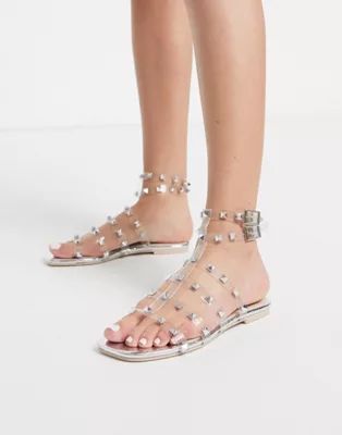 Public Desire Publicity clear flat sandal with silver studs | ASOS (Global)