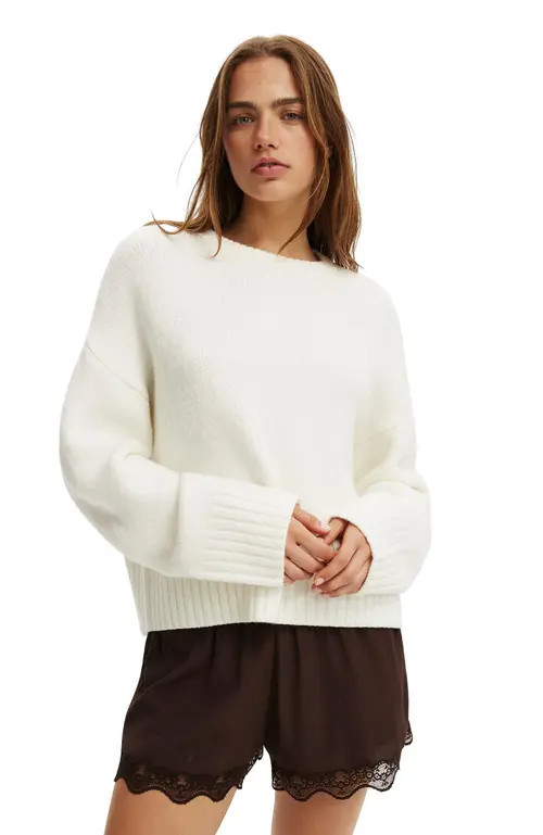 Cotton On Women's Cotton Crew Neck Sweater in Total Eclipse at Nordstrom, Size Large | Nordstrom