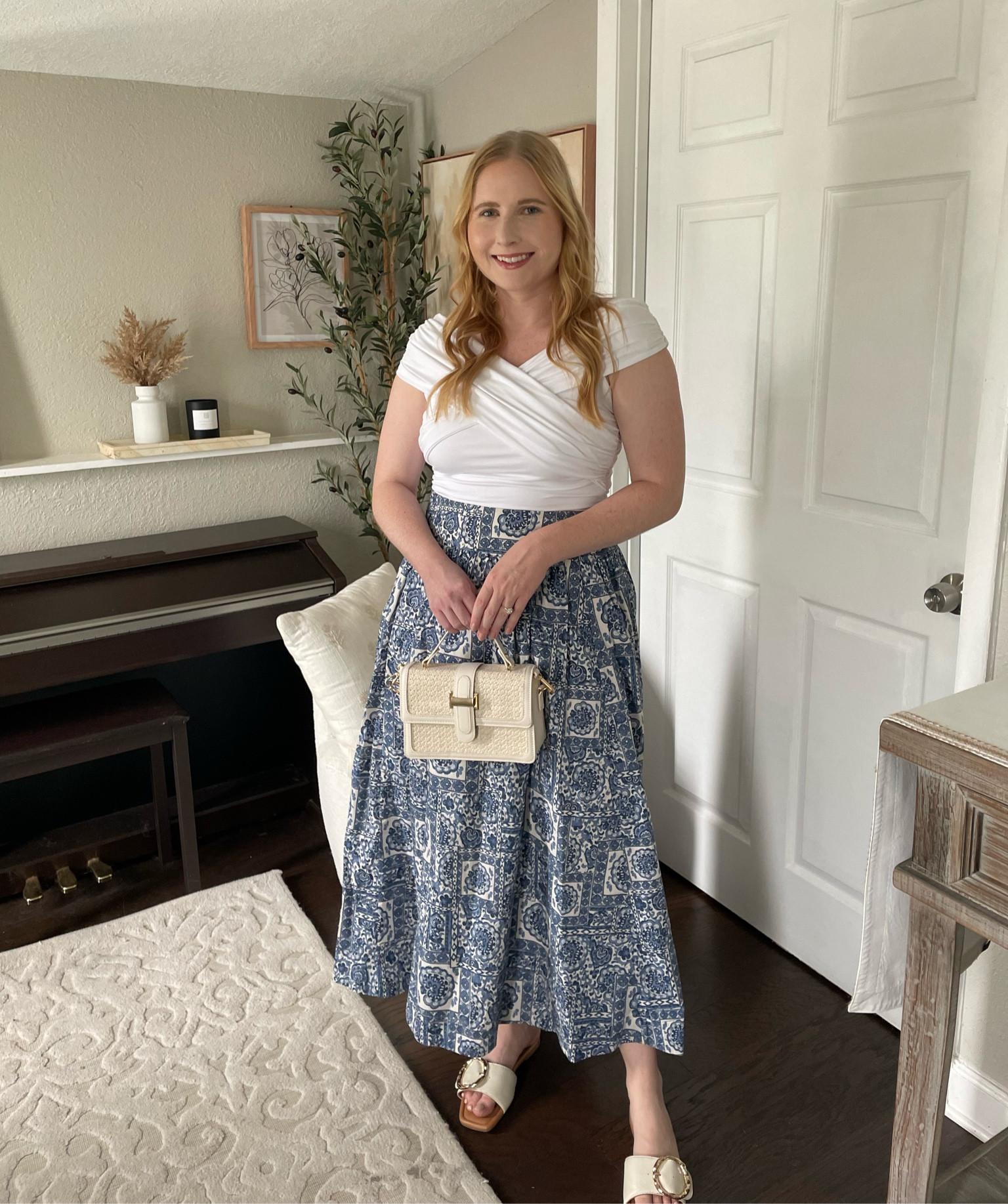 White ruched off the shoulder top (size medium) | blue and white maxi skirt (size medium) 

#LTKFindsUnder100 #LTKSeasonal #LTKMidsize