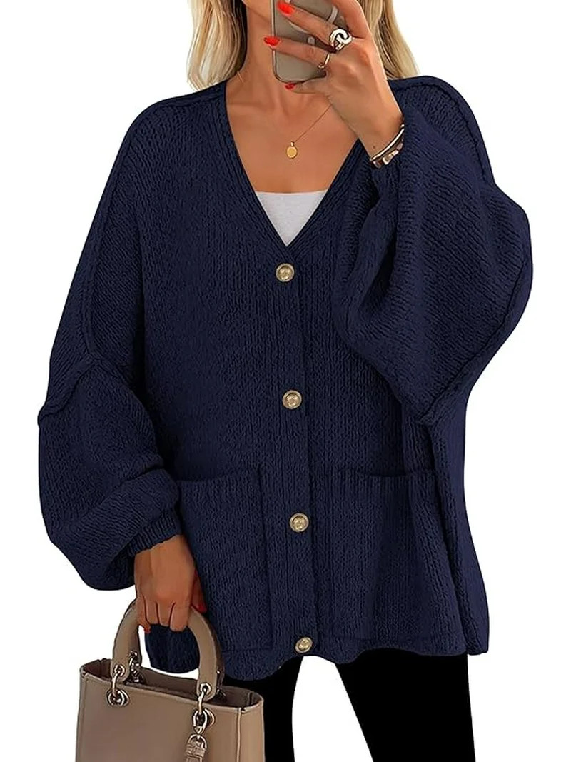 PRETTYGARDEN Fall Chunky Cardigan Sweaters for Women Button Long Lantern Sleeve Knit Oversized Sw... | Walmart (US)