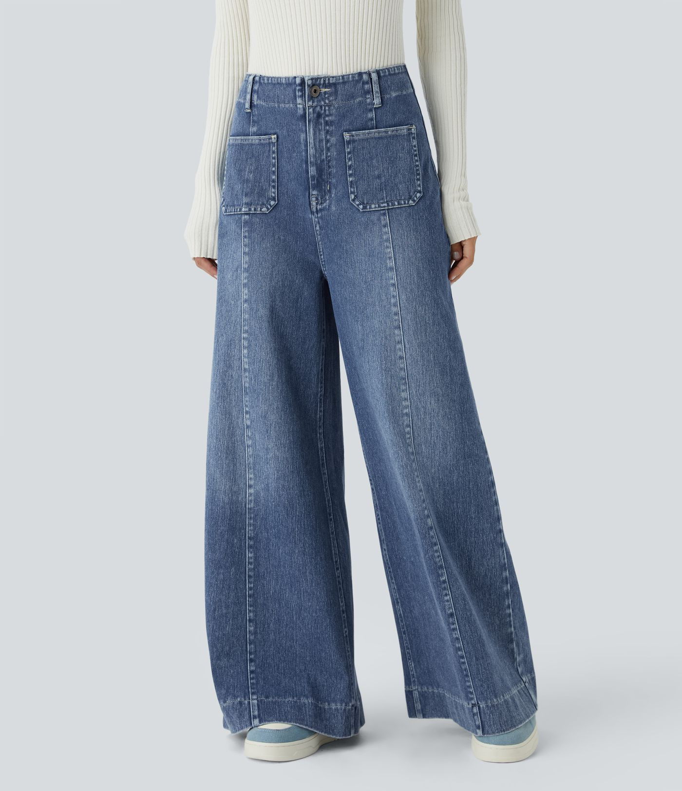 Halara Flex™ High Waisted Pockets Washed Casual Wide Leg Jeans | HALARA