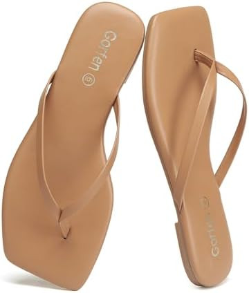 Flip Flops for Women Comfortable Square Toe Casual Beach Sandals Summer Outdoor and Everyday Wear | Amazon (US)