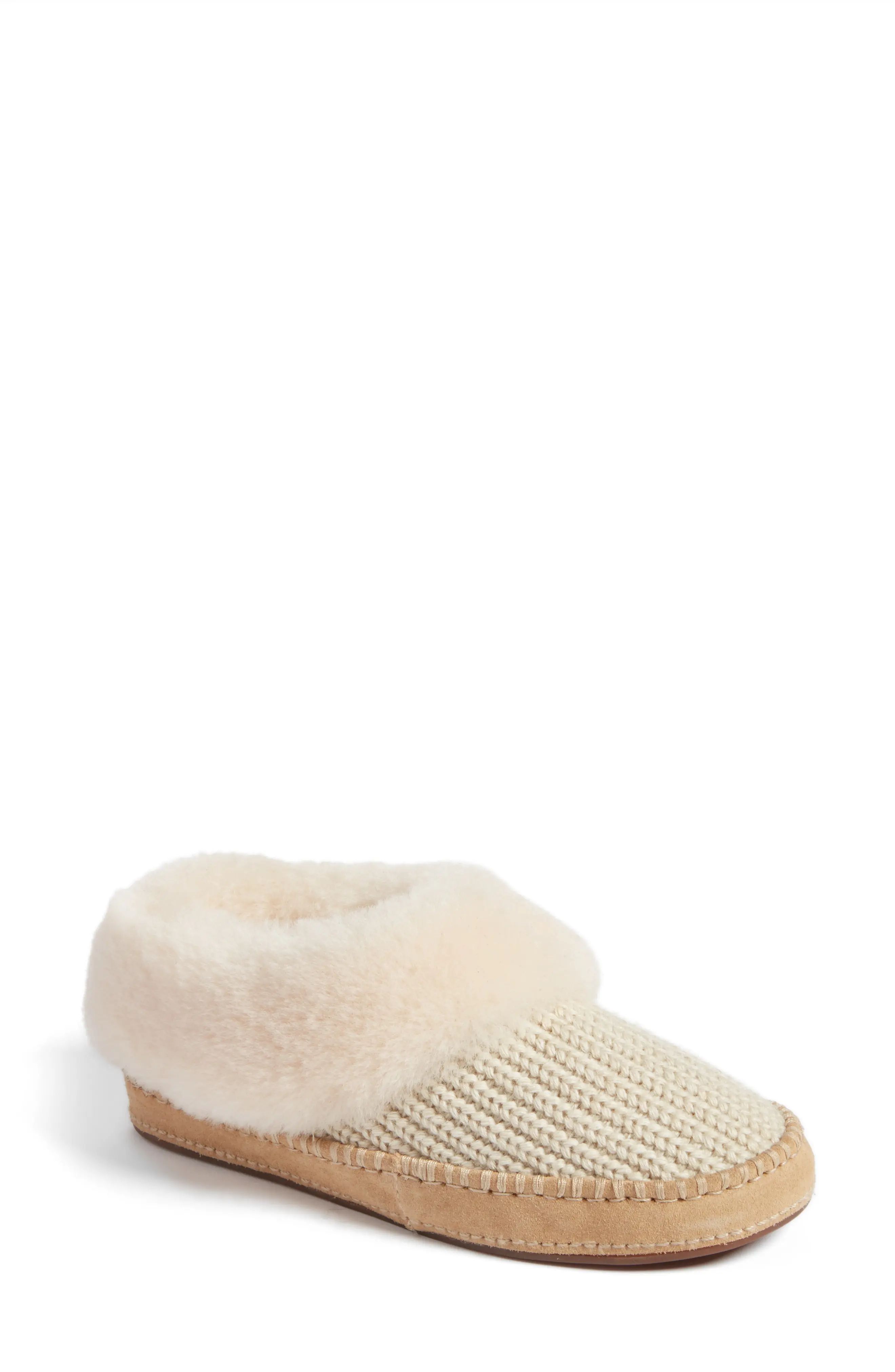 Wrin Rib-Knit & Genuine Shearling Slipper | Nordstrom