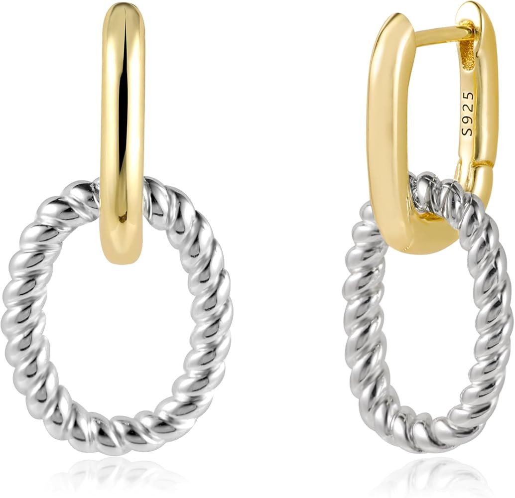 14K Two Tone Gold Silver Hoop Earrings for Women Drop Dangle Paperclip Earrings Convertible Link ... | Amazon (US)