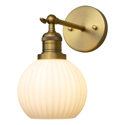PERMO Vintage Wall Sconce Bedroom Sconce Globe Vanity Wall Light Milk White Glass Shade Wall Light Lamp Fixture (Antique Gold) | Amazon (US)
