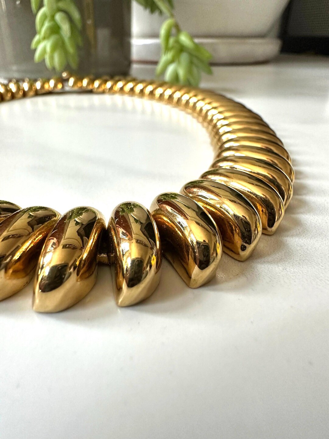 1990s Chunky Gold-toned Choker Necklace - Etsy | Etsy (US)