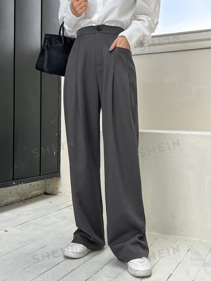 DAZY Fold Pleated Wide Leg Pants | SHEIN