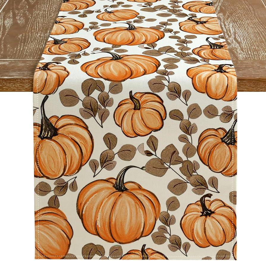 ARKENY Fall Table Runner 13x72 Inches, Pumpkin Eucalyptus Leaf Orange Autumn Seasonal Farmhouse B... | Amazon (US)