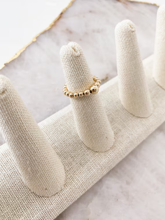 Multi Size 14k Gold Filled Beaded Ring | Stretchy Gold Ring | Gold Ball Bead Ring | Etsy (US)