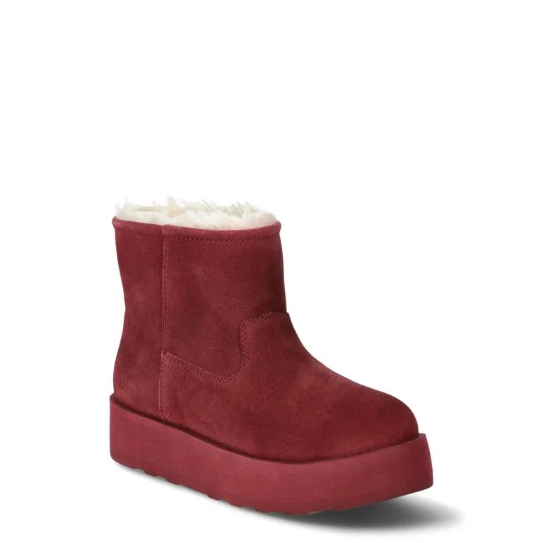 Time and Tru Women's Genuine Suede Platform Cozy Boots | Walmart (US)