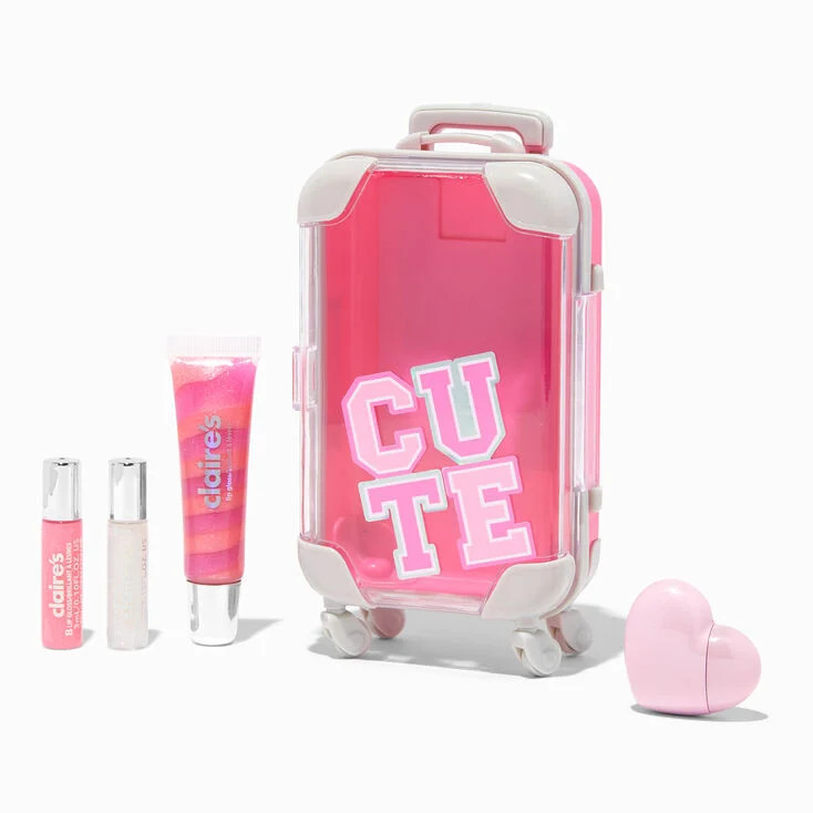 Pink Varsity Cute Luggage Lip Gloss Set | Claire's (UK)
