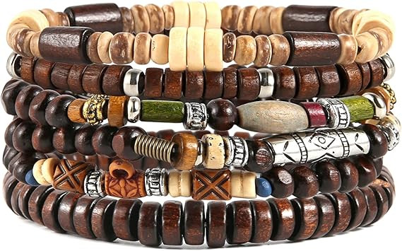HZMAN Wrap Bracelets Men Women, Hemp Cords Wood Beads Ethnic Tribal Bracelets, Leather Wristbands | Amazon (US)