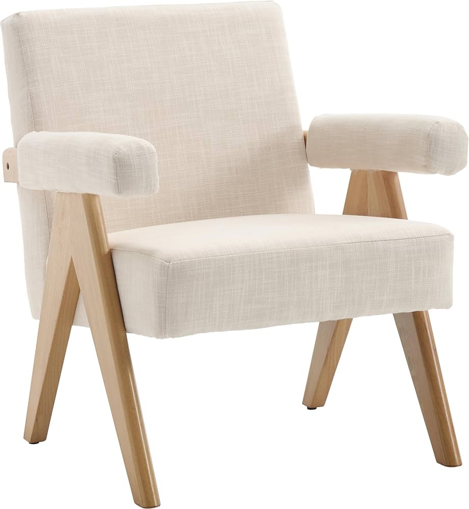 Wahson Mid Century Modern Accent Chair, Comfy Linen Upholstered Armchair with Wood Frame, for Liv... | Amazon (US)