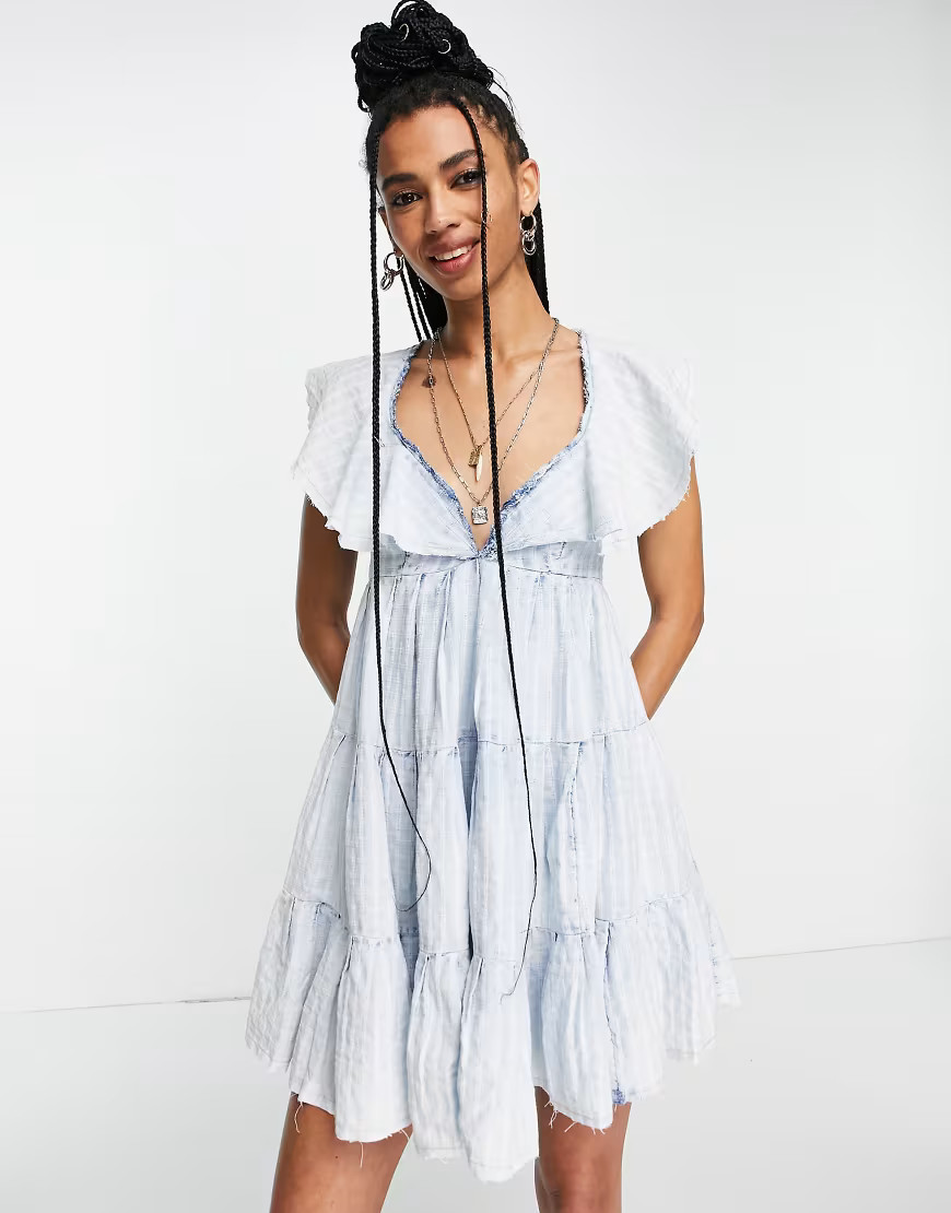 Free People undone tiered mini dress in sea spray blue | ASOS (Global)