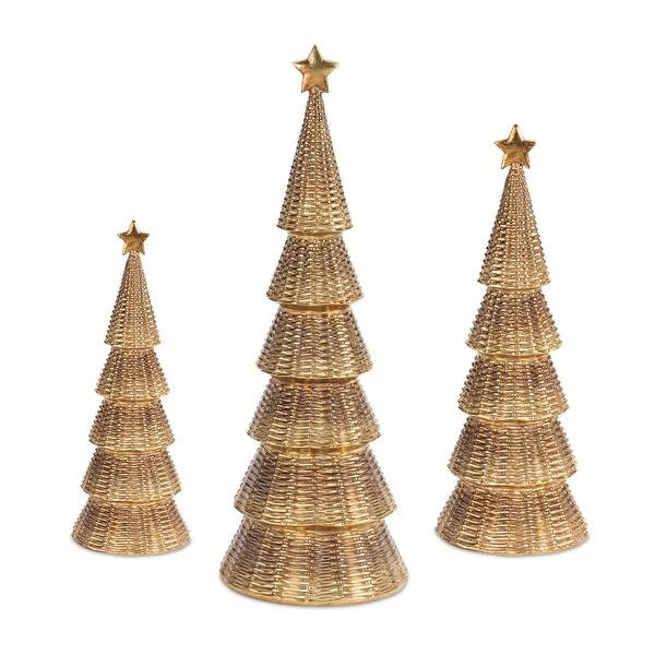 Gold Wicker Design Holiday Tree (Set of 3) - 4.75 x 4.75 x 12 | Bed Bath & Beyond