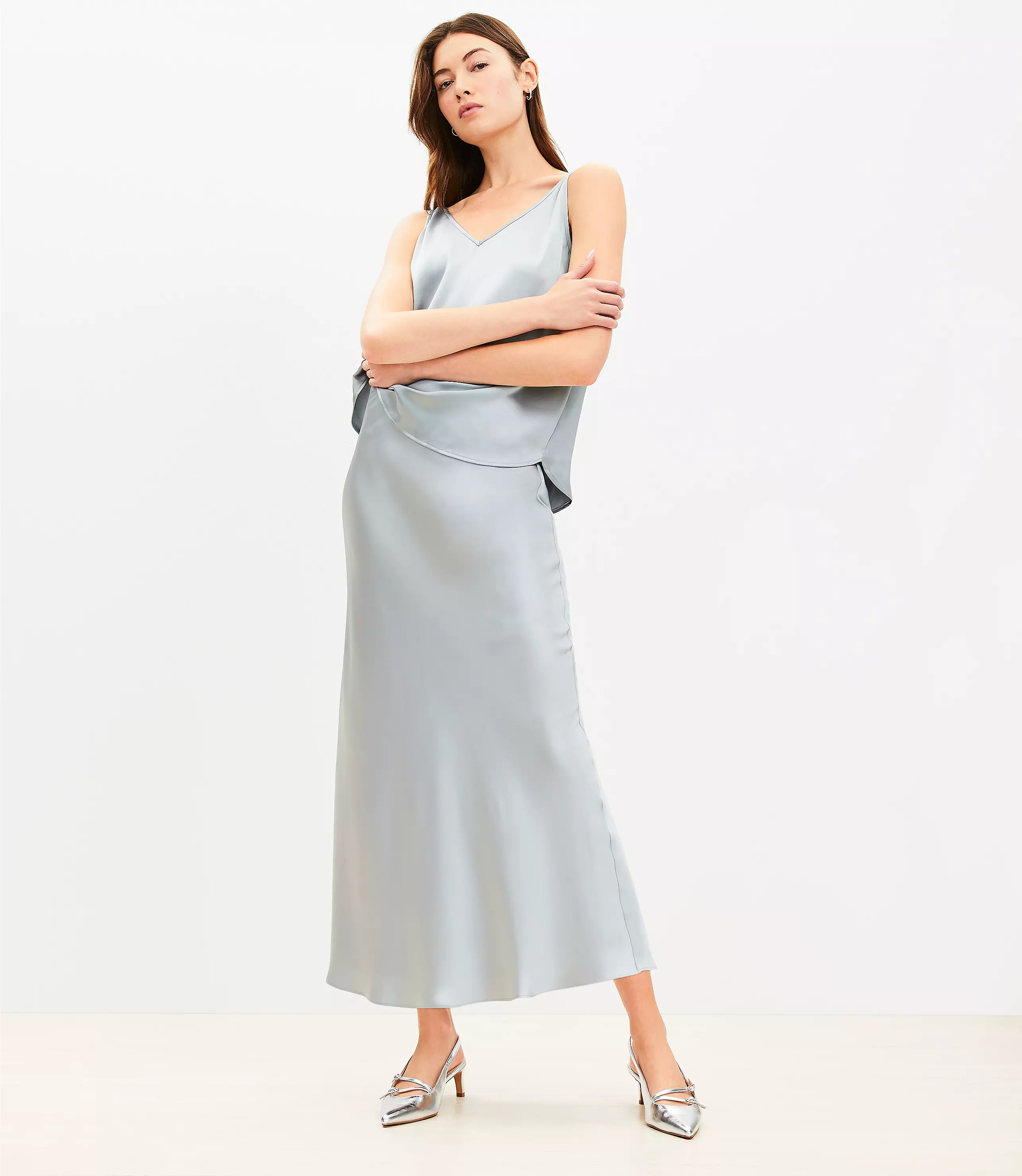 Satin Bias Midi Skirt | LOFT