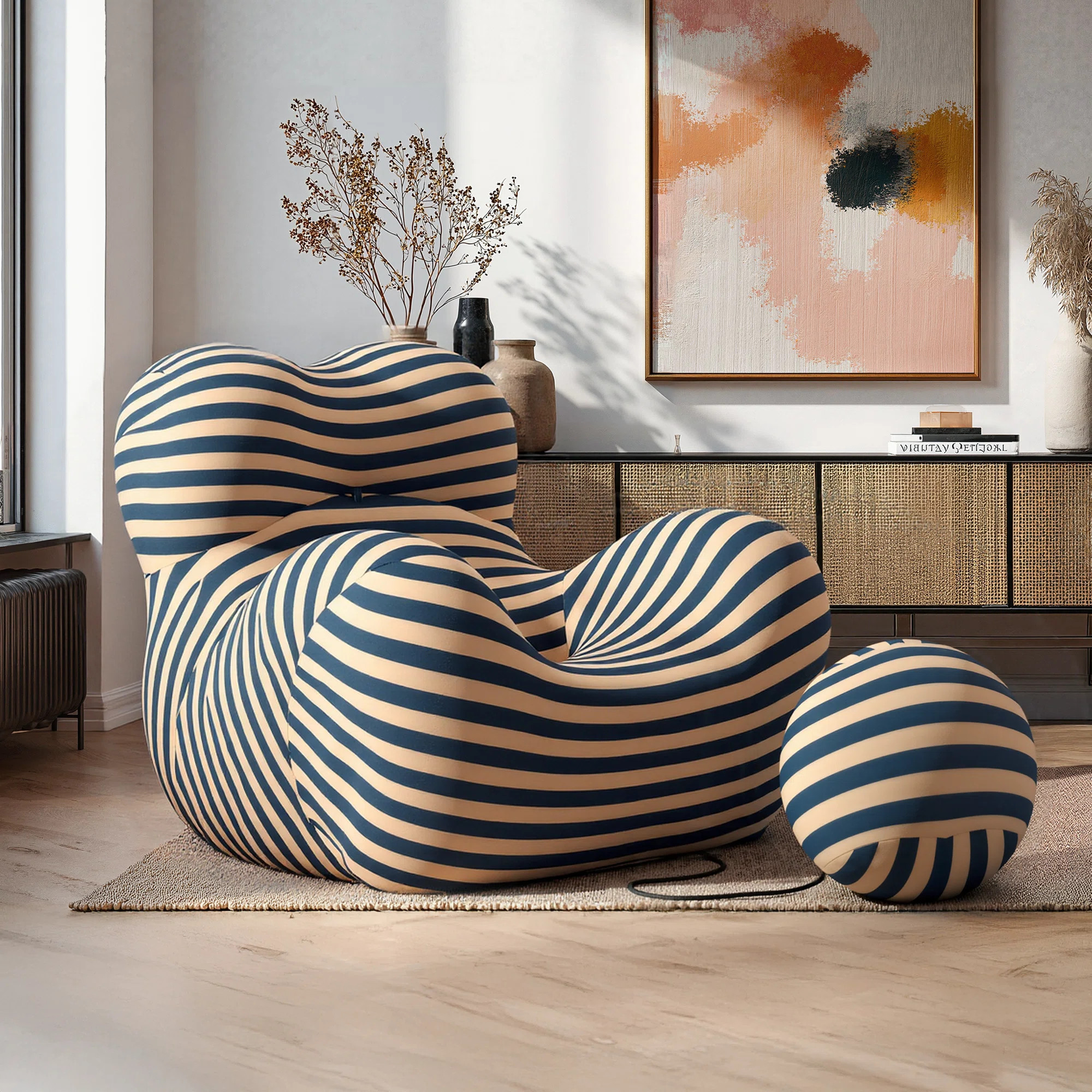 40.55 Wide Armchair With Ottoman, Mordern Comfy Stripe Accent Chair | Wayfair North America