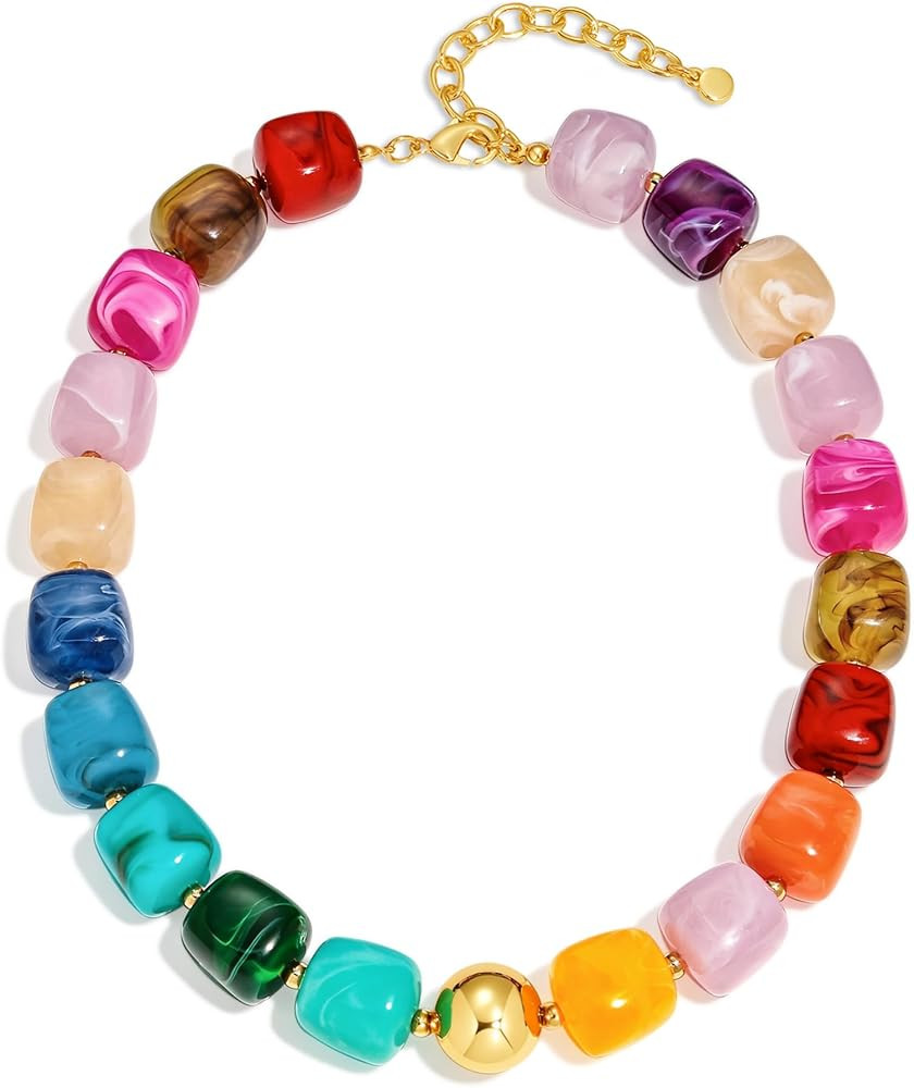 WOWORAMA Colorful Chunky Necklaces for Women Trendy Multicolor Large Square Resin Beads Necklace ... | Amazon (US)