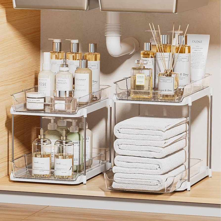 Delamu 2 Sets of 2-Tier Multi-Purpose Bathroom Under Sink Organizers and Storage, Stackable Kitch... | Amazon (US)