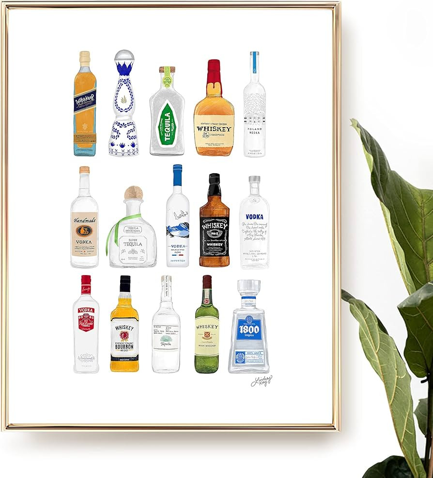 Alcohol Bottles Art Print | Wall Art | Bar | Illustration | Bar Decor | Made in USA | Modern | Vi... | Amazon (US)