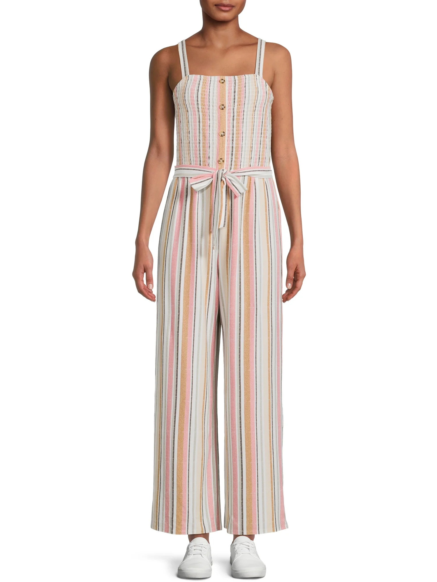 No Boundaries Juniors' Smocked Jumpsuit with Belt No Boundaries Juniors Smocked Jumpsuit with Bel... | Walmart (US)