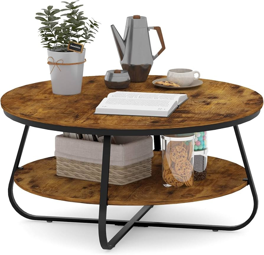 Elephance Round Coffee Table with Storage, 35.8 Inch Industrial Wood Coffee Table with Metal Fram... | Amazon (US)