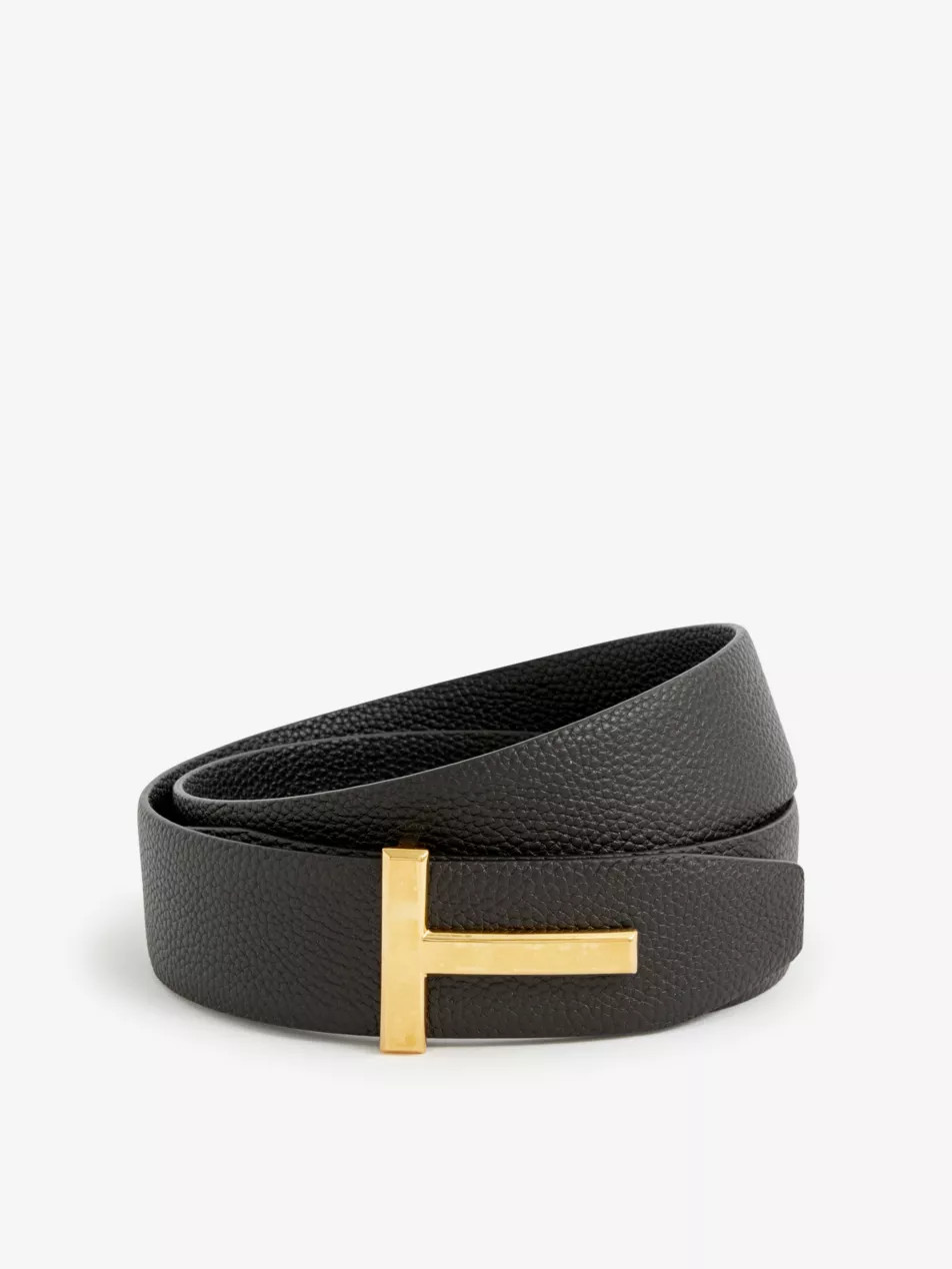 Reversible T logo grained-leather belt | Selfridges