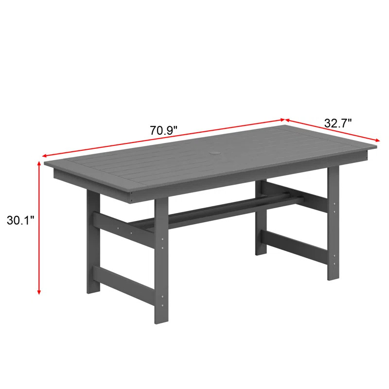 6-Person Outdoor Rectangular Patio Dining Table With Umbrella Hole, All-Weather Resistance | Wayfair North America