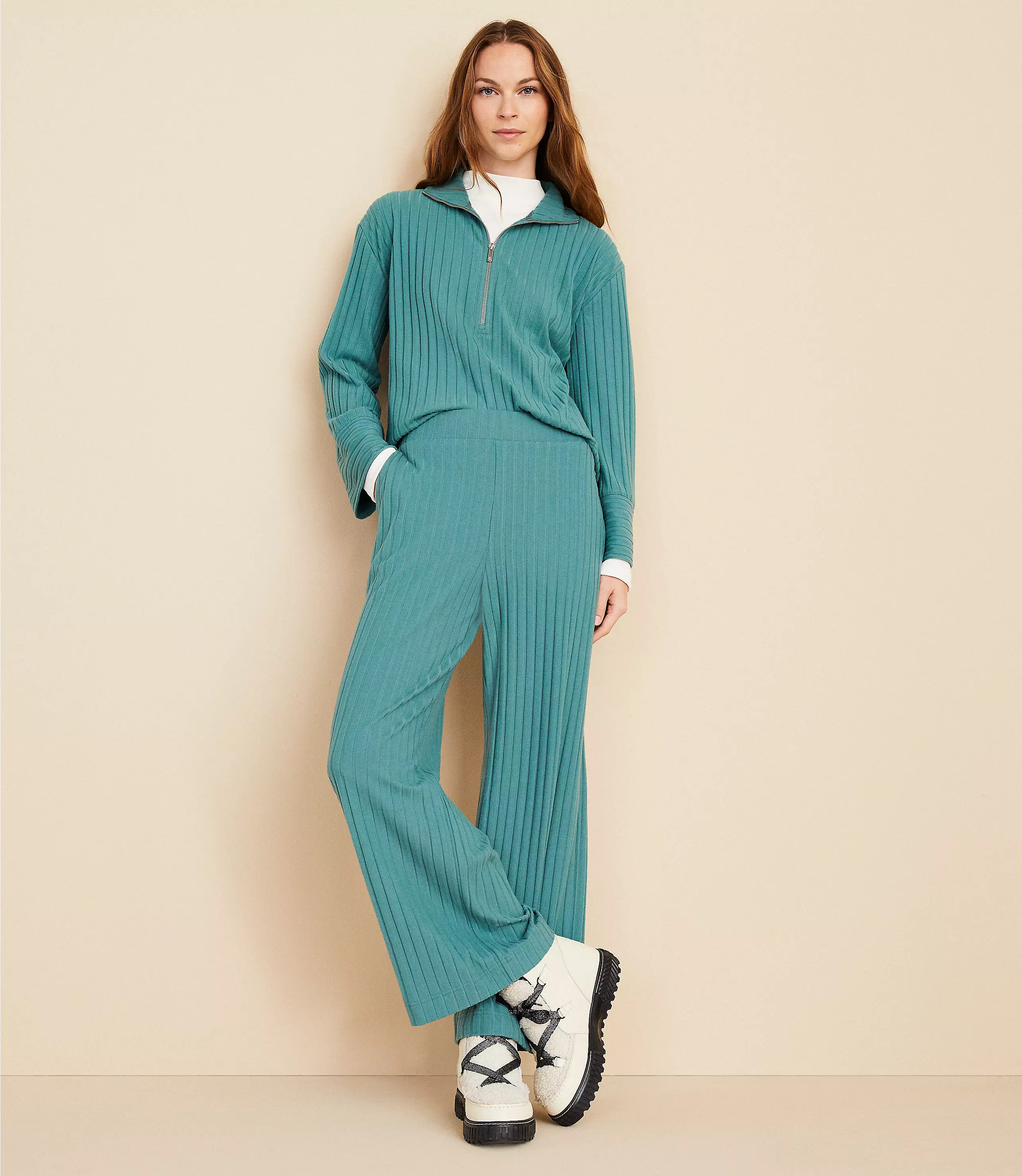 Lou & Grey Brushed Rib Wide Leg Pants | LOFT