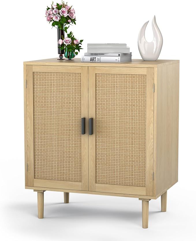 Rattan Sideboard Buffet Cabinet | Kitchen Storage Dresser with Rattan Doors | Cupboard Console Ta... | Amazon (US)