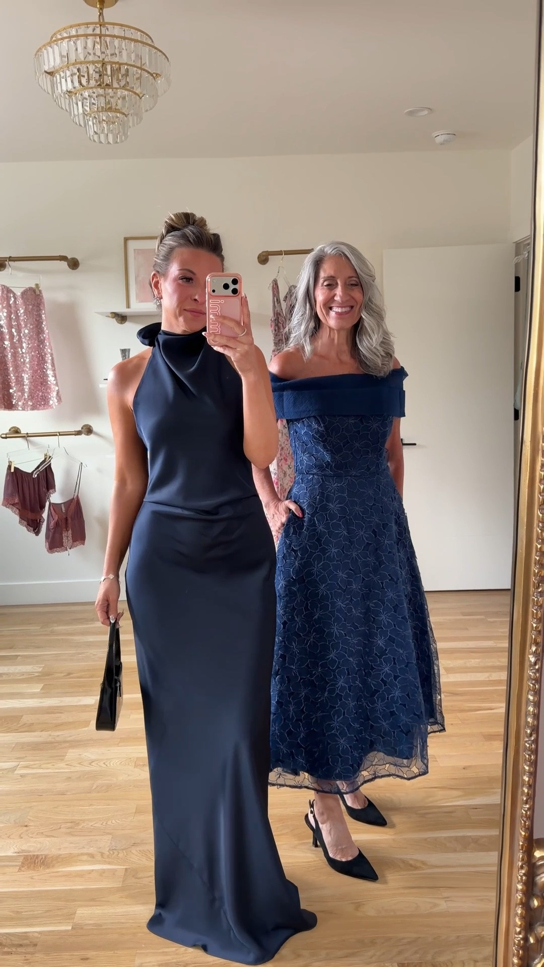 navy satin halter with tie, navy floral lace off-the-shoulder fitted bodice, full skirt  betsy & adam wedding guest dresses ✨

electric picks: emerson20 

I’m 5’4” & am wearing my usual size smalls/2 

mom is 5'4" and typically wears a medium/6

fall wedding guest dresses, wedding guest dresses, cocktail dresses, semi-formal dresses, black tie wedding guest dresses, destination wedding guest dresses, garden party dresses, wedding guest outfit ideas

#LTKootd #LTKOver40 #LTKWedding