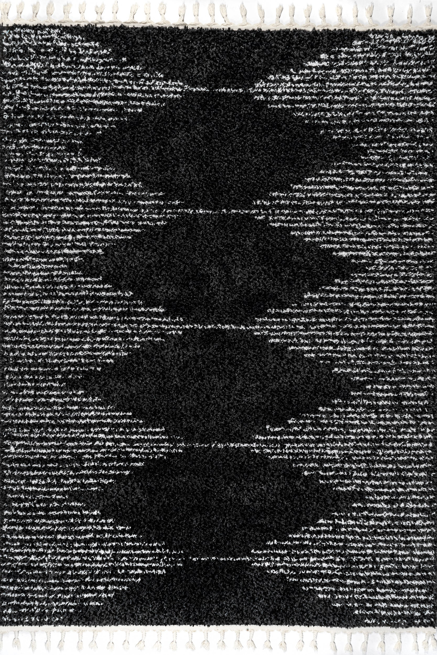 Moroccan Diamond Pinstripes Tassel Rug | Black | Rugs USA