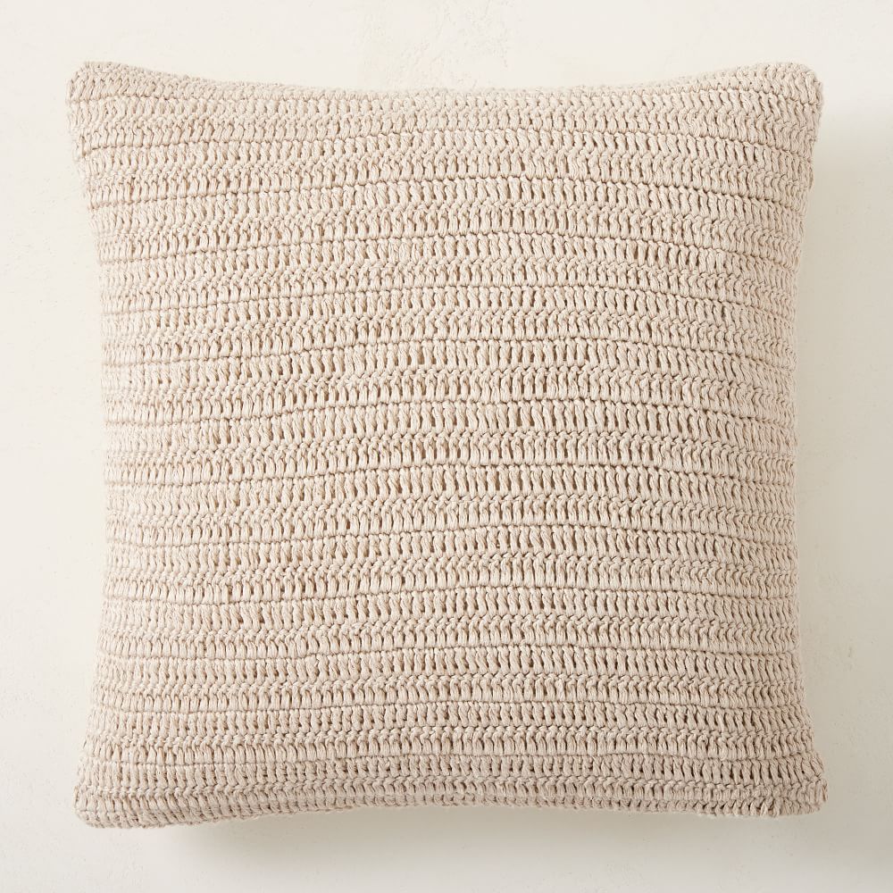 Crochet Linen Pillow Cover, 20&amp;quot;x20&amp;quot;, Alabaster | West Elm (US)