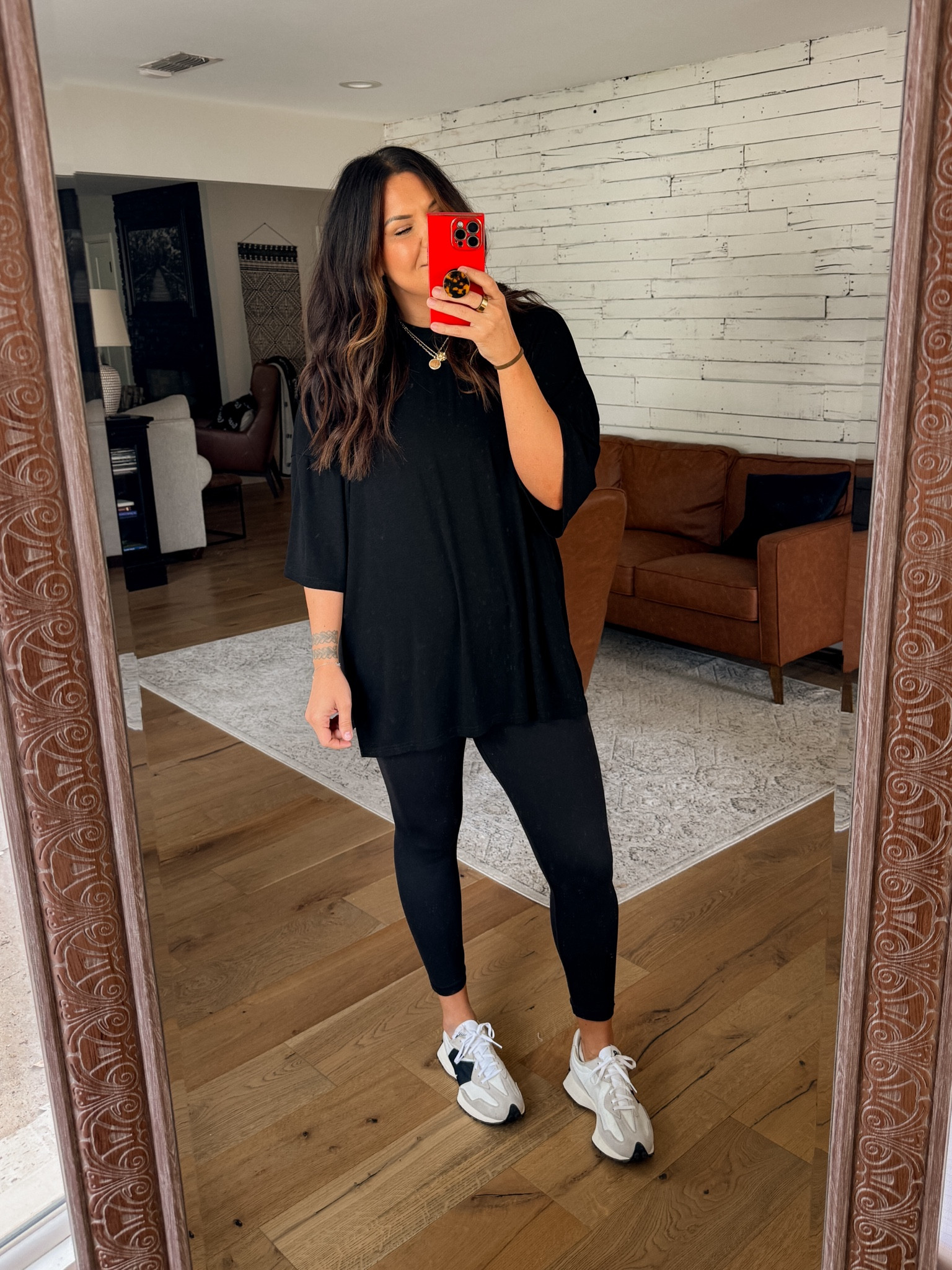 Tee is from the set linked below, but I found some other promising oversized tee’s 

Leggings: large
Sneakers: TTS