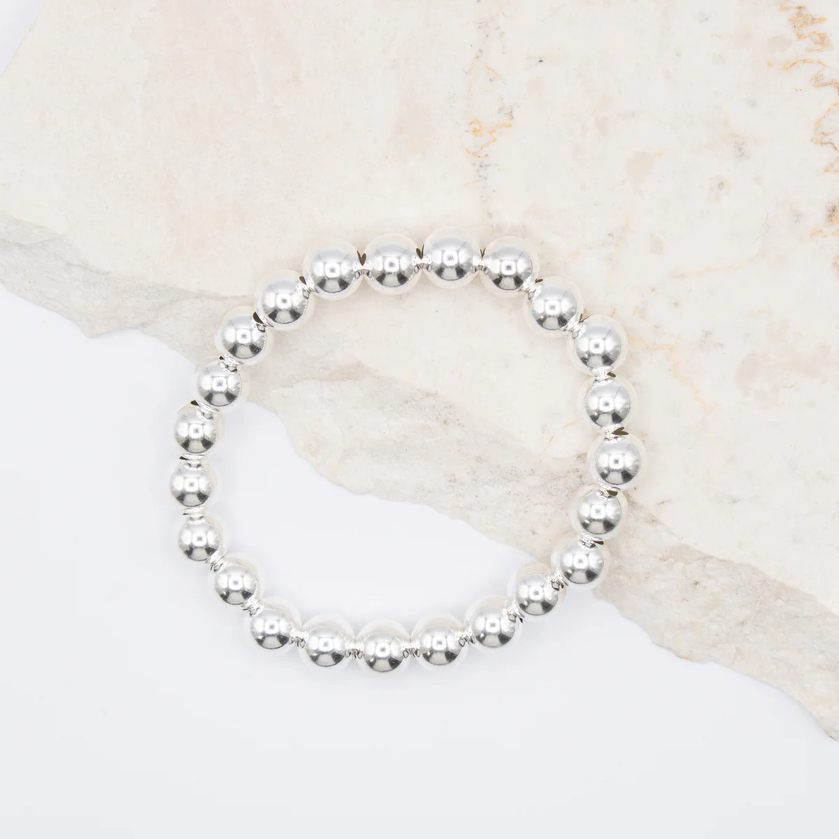 8mm Sterling Silver Smooth Beaded Bracelet | Sparkl