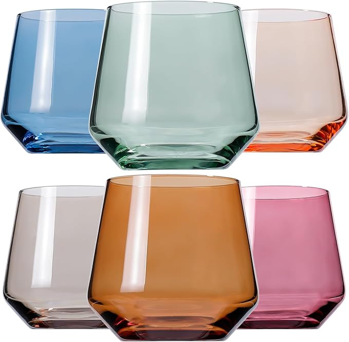 Physkoa Colored Stemless Wine Glasses Set of 6 - Colorful Crystal Glassware, Goblet Cocktails, Re... | Amazon (US)
