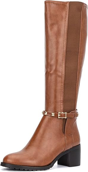 TORGEIS Women's Casual Fashion Mid Calf Knee High Faux Leather Boots w Side Zipper | Studded Buck... | Amazon (US)